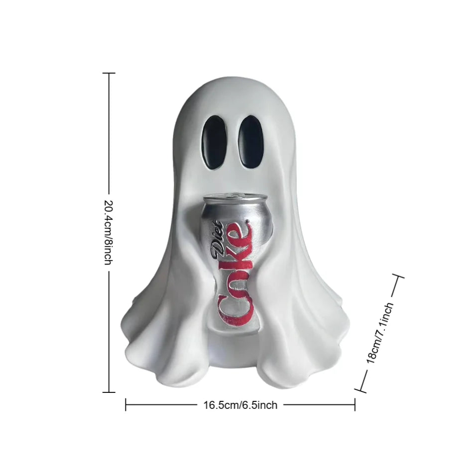 Cute Halloween Ghost Holding Soda Can – Funny Resin Tabletop Decor