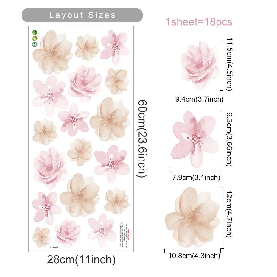 Boho Watercolor Floral Wall Stickers for Home Decor