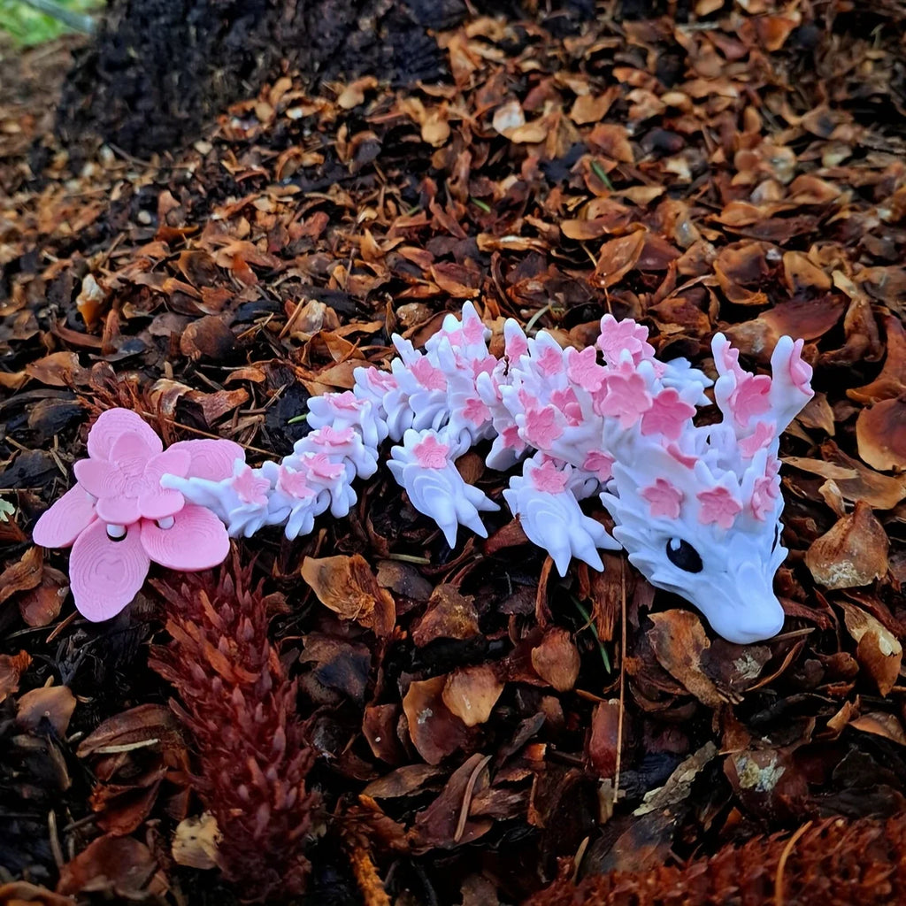 3D Printed Cherry Blossom Dragon Statue – Colorful Fantasy Decor