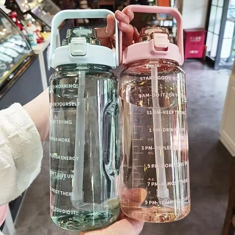 2L Large Capacity Water Bottle with Straw – Portable Sports & Travel Bottle