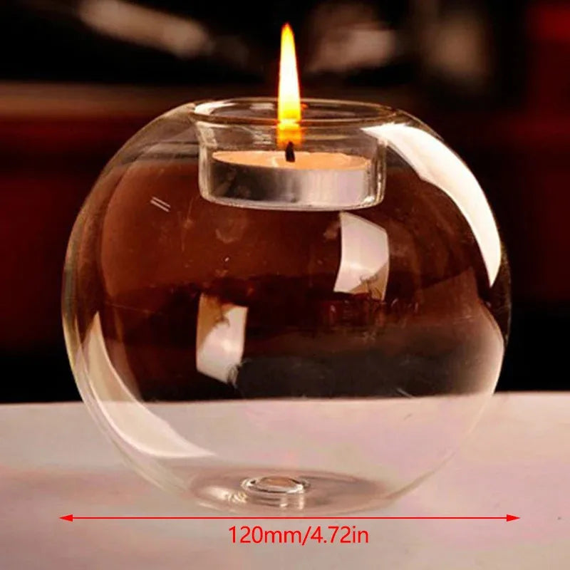 Elegant Round Glass Candle Holder – Decorative Table Centerpiece
