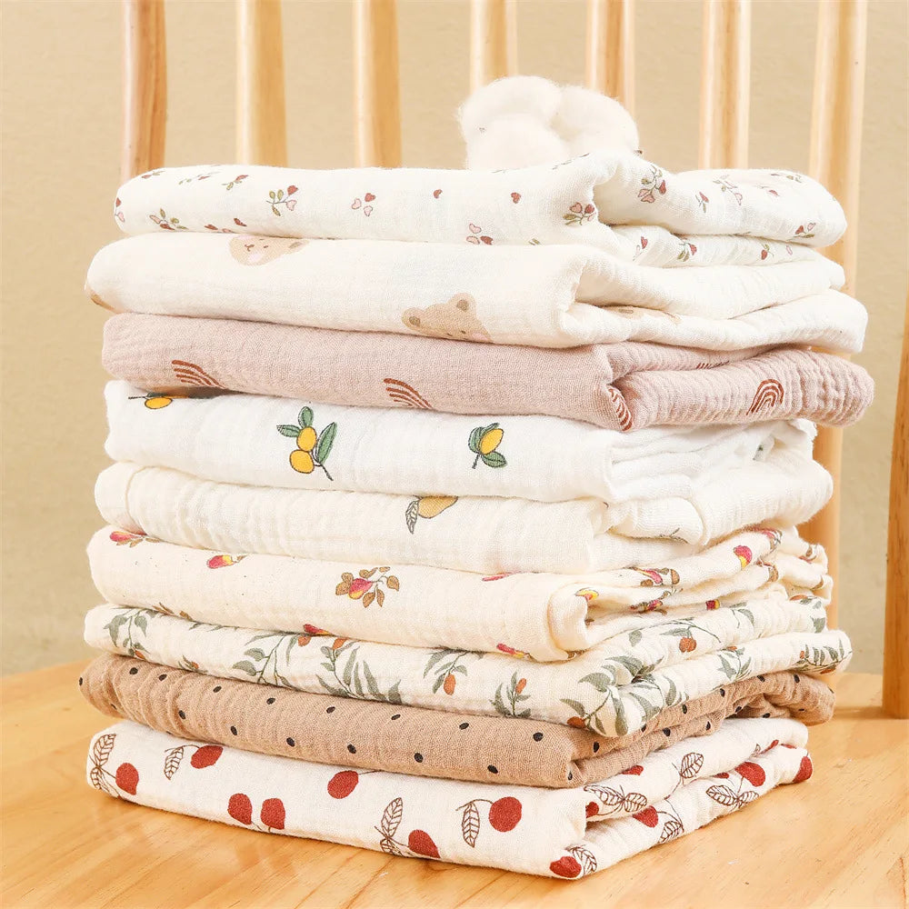 Cotton Muslin Baby Swaddle Blanket – Soft Floral Print Receiving Wrap