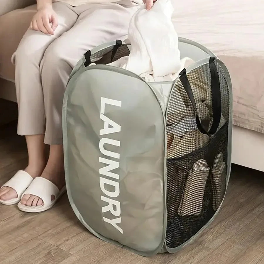 Foldable Mesh Pop-Up Laundry Basket – Lightweight Clothes Storage Hamper