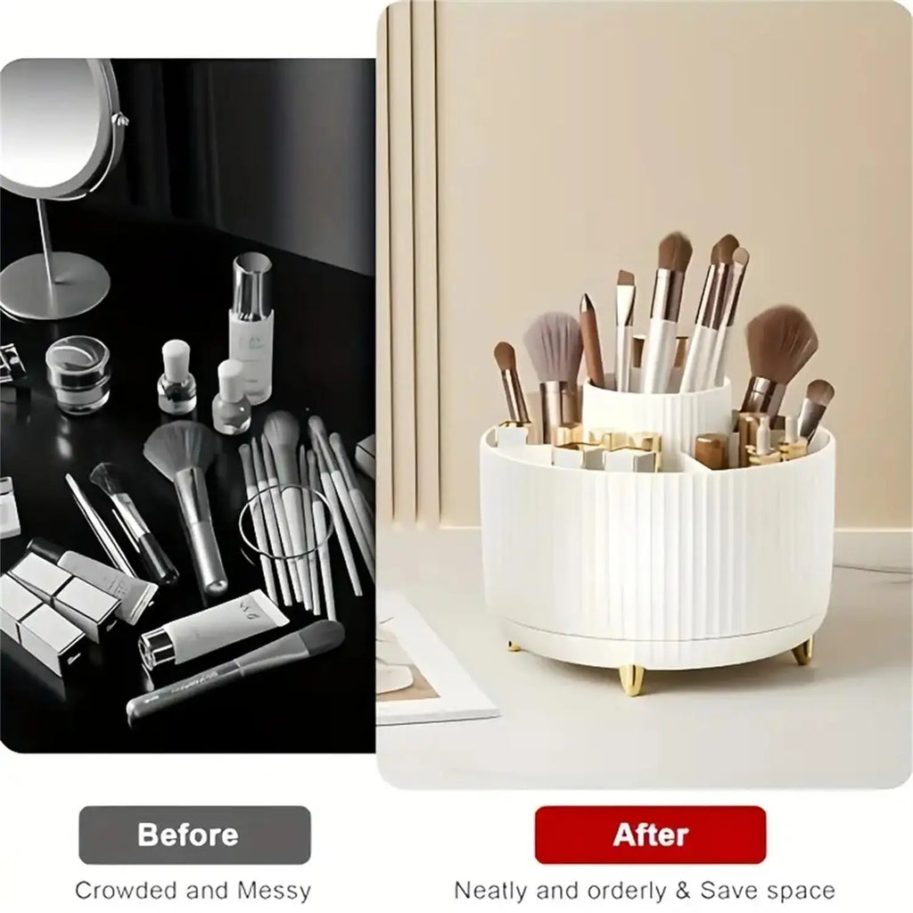 360° Rotating Makeup Organizer with Storage Compartments