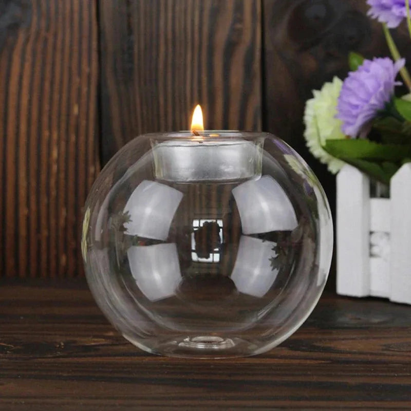 Elegant Round Glass Candle Holder – Decorative Table Centerpiece