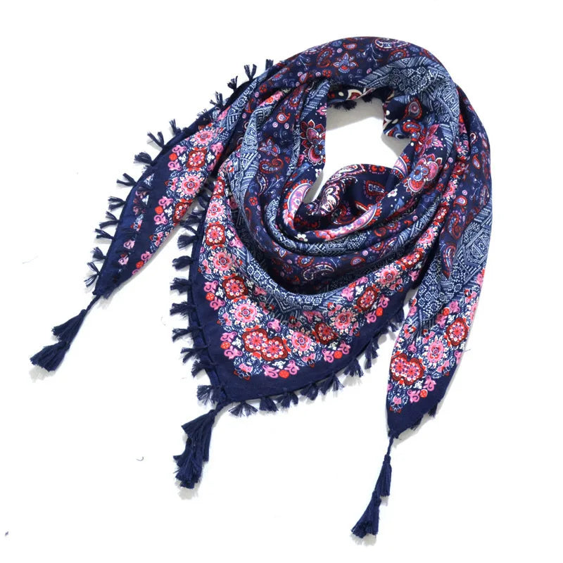 Women's Bohemian Winter Scarf – Retro Floral Wrap Shawl