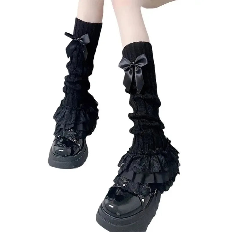 Women's Ruffled Knit Leg Warmers – Lace Bow Boot Socks