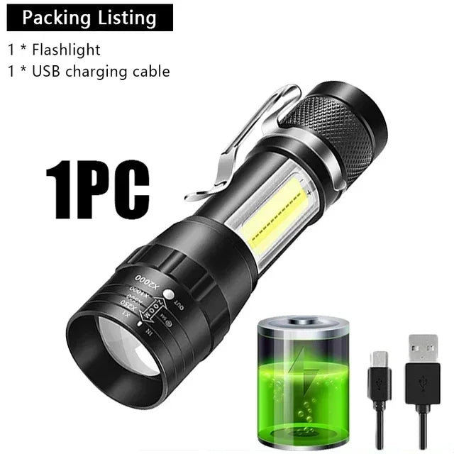 Portable Rechargeable Zoomable LED Flashlight with Pen Clip