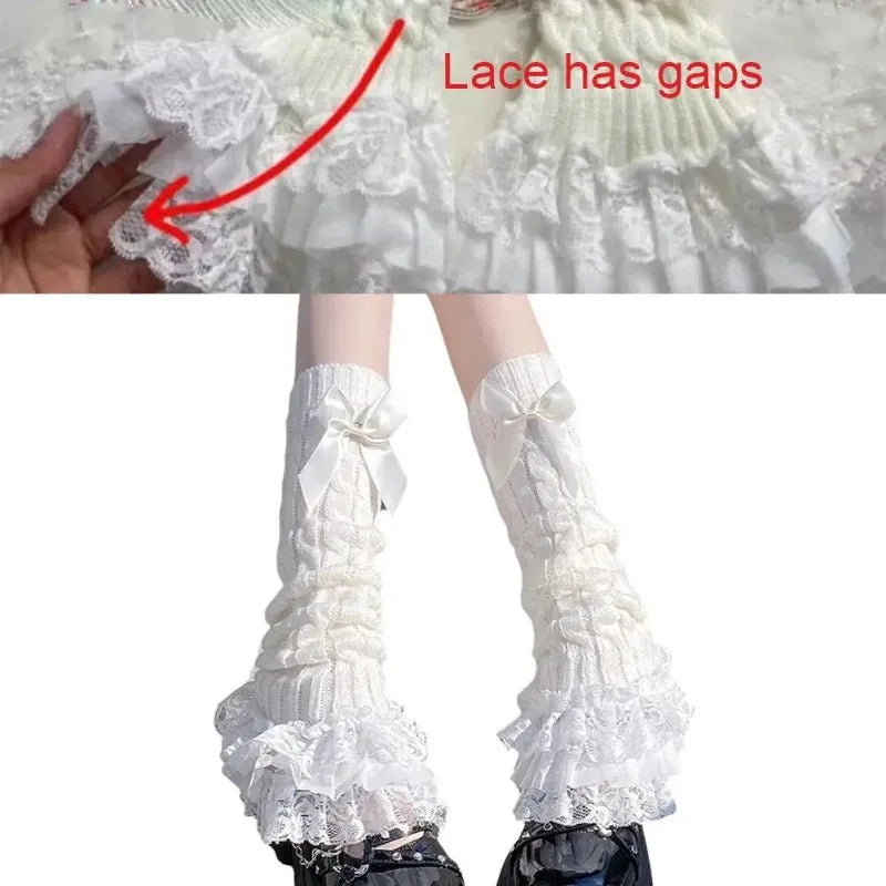 Women's Ruffled Knit Leg Warmers – Lace Bow Boot Socks