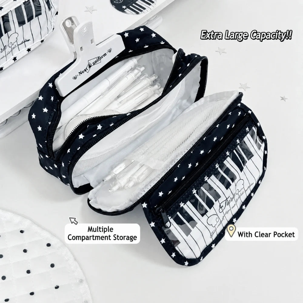 Korean Style Piano Keyboard Pencil Case – Multi-Layer Pen Bag