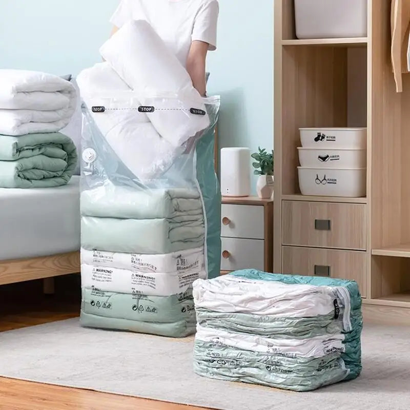 No-Pump Vacuum Storage Bags – Space-Saving Clothes & Bedding Organizer