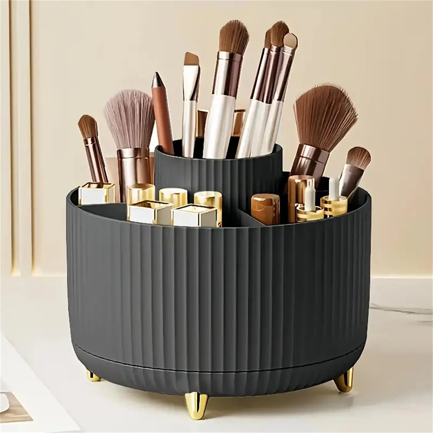 360° Rotating Makeup Organizer with Storage Compartments