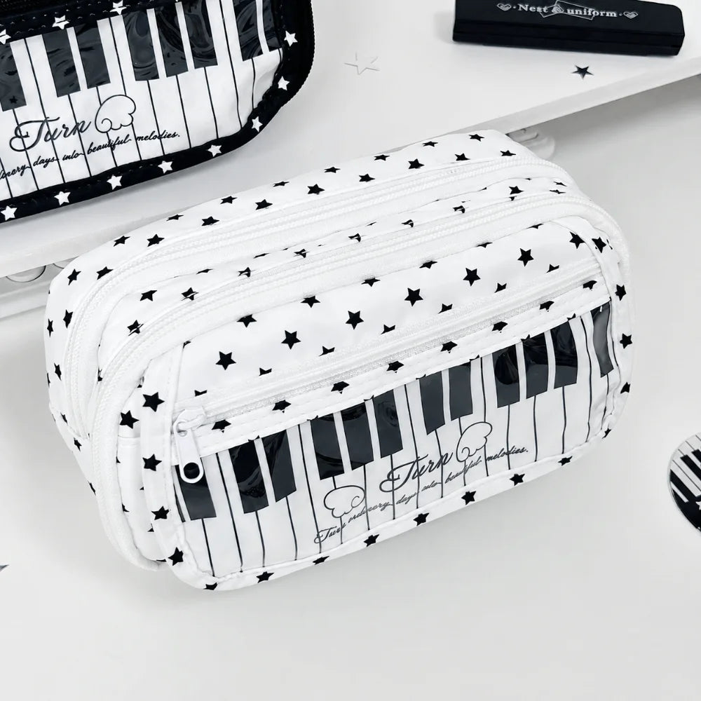 Korean Style Piano Keyboard Pencil Case – Multi-Layer Pen Bag