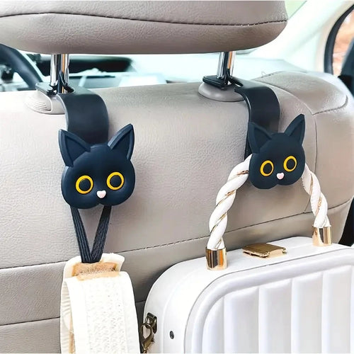 2PCS 3D Cartoon Cat Car Headrest Hooks – Cute Seat Storage Hangers