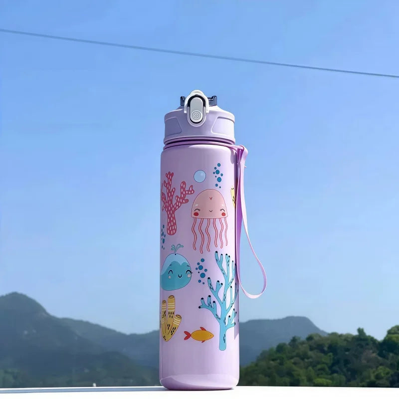 750ml Kids Water Bottle with Straw & Silicone Sleeve