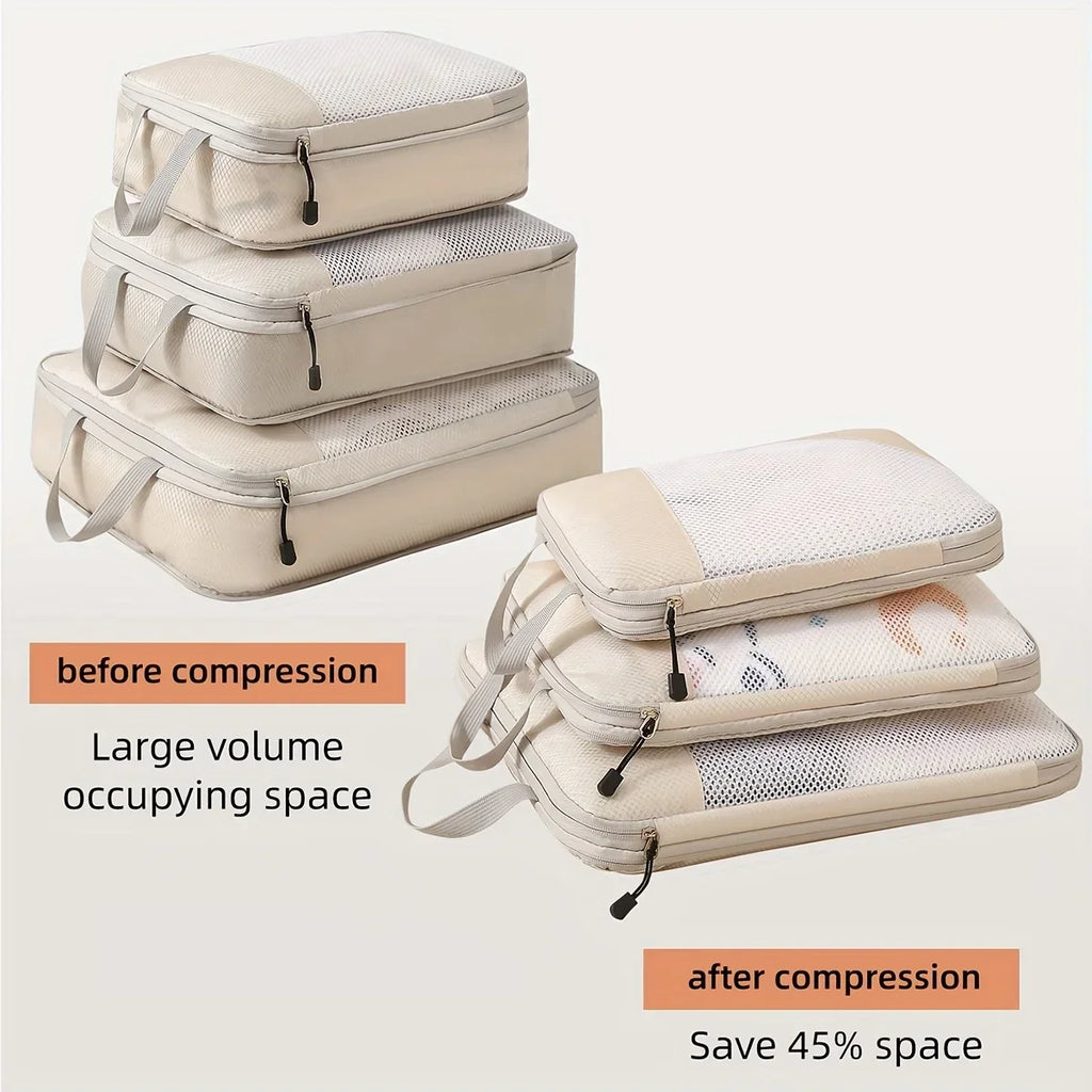 3-Piece Travel Compression Packing Cubes – Luggage Organizer Set