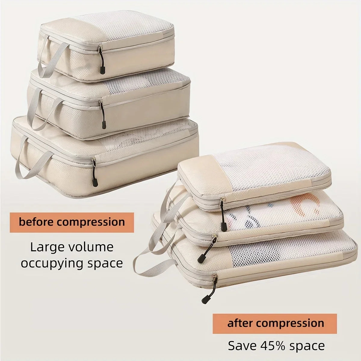 3-Piece Travel Compression Packing Cubes – Luggage Organizer Set