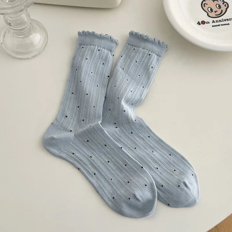 Women's Polka Dot Cotton Crew Socks – Soft Casual Everyday Socks