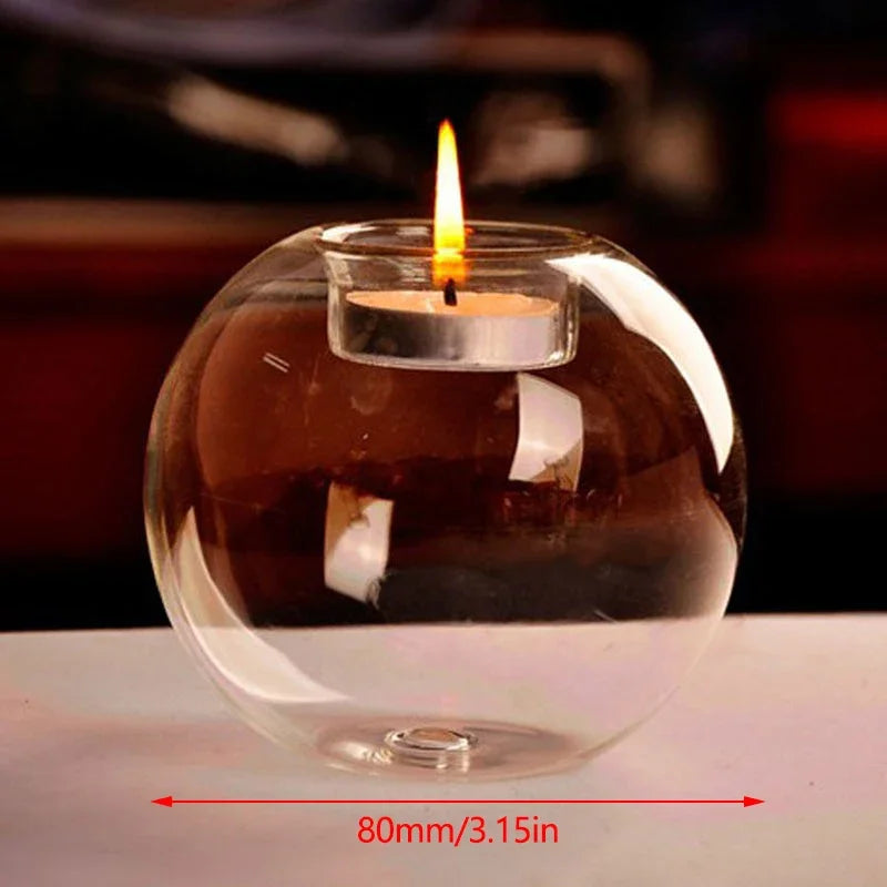 Elegant Round Glass Candle Holder – Decorative Table Centerpiece