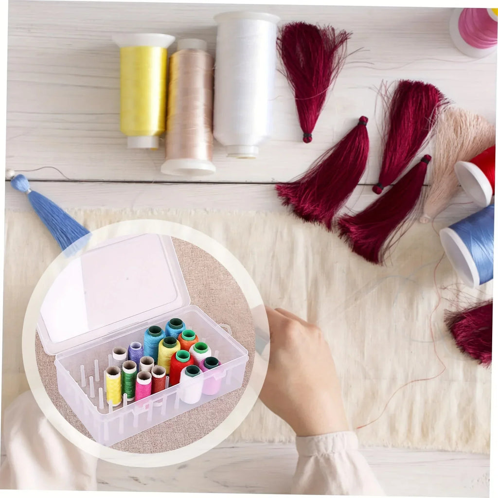 42-Slot Sewing Thread Storage Box – Clear Craft Organizer Case