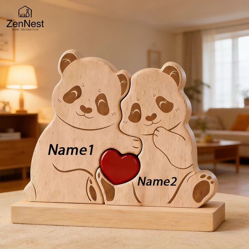 Personalized Wooden Bear Family Puzzle – Custom Name Christmas Decor
