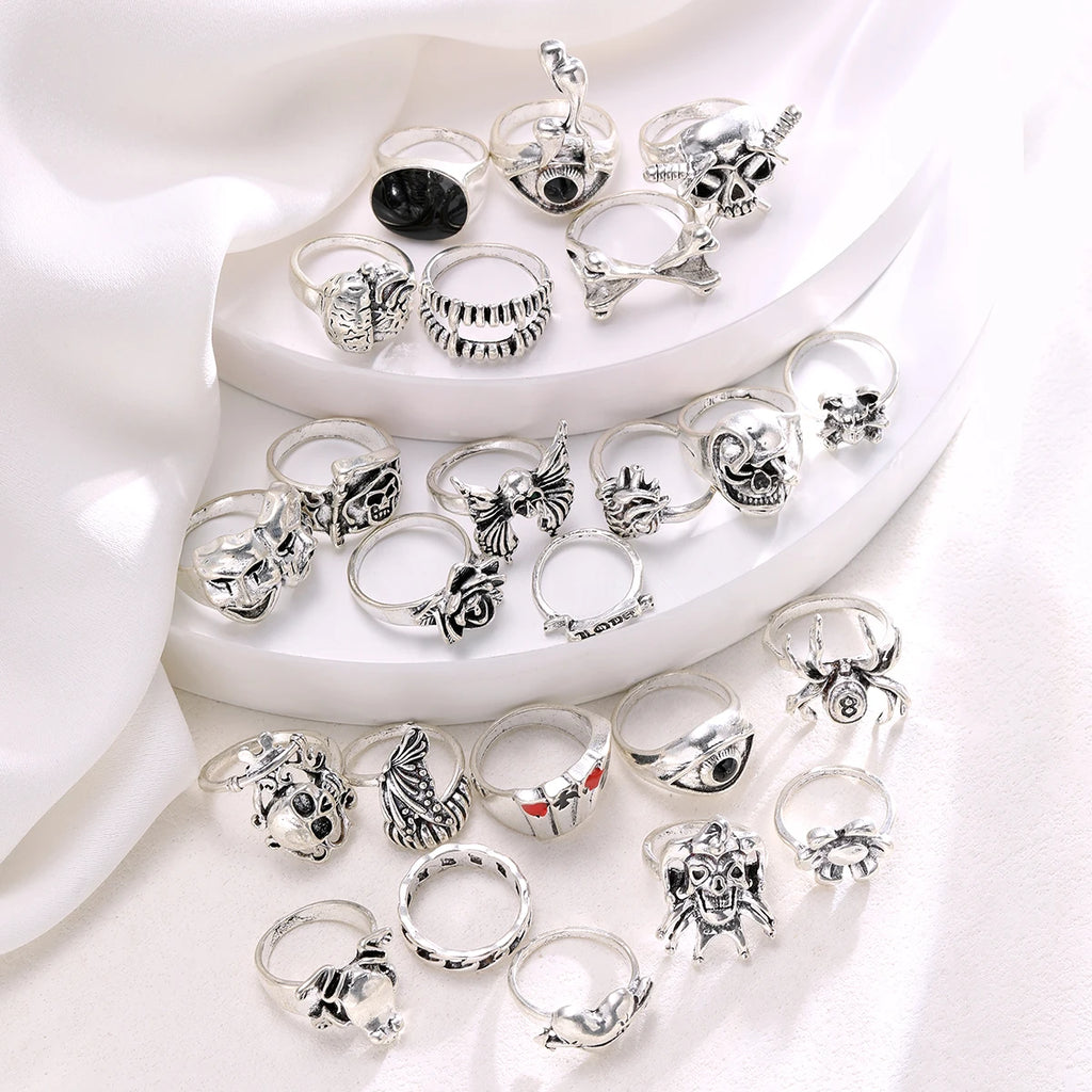 24-Piece Gothic Vintage Ring Set – Punk Style Unisex Fashion Rings