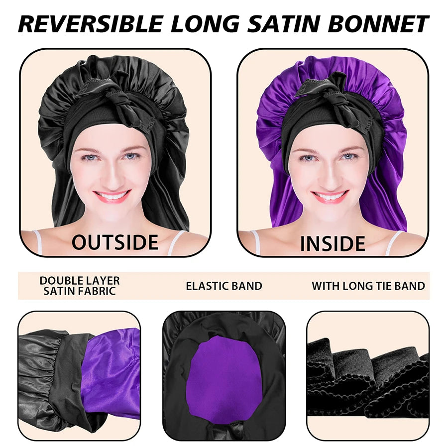 Women's Extra Long Satin Hair Bonnet – Elastic Sleep Cap