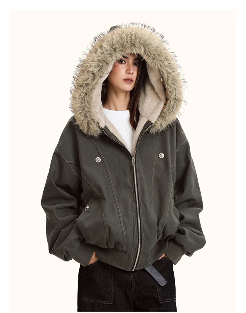 Women's Fur Collar Hooded Winter Parka – Warm Padded Coat