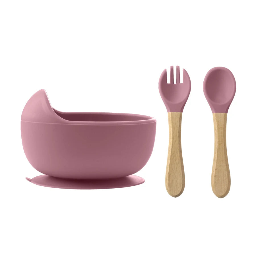 3-Piece Silicone Baby Feeding Set – Suction Bowl & Learning Tableware