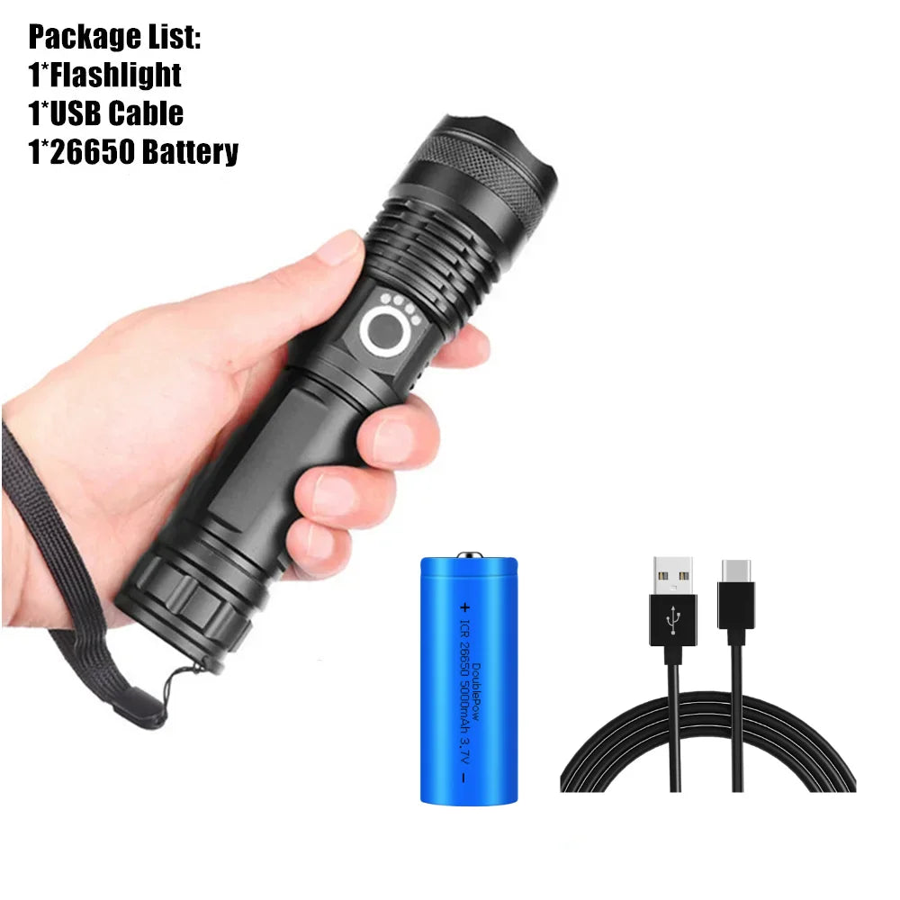 Rechargeable Zoomable LED Flashlight for Camping & Outdoor Use