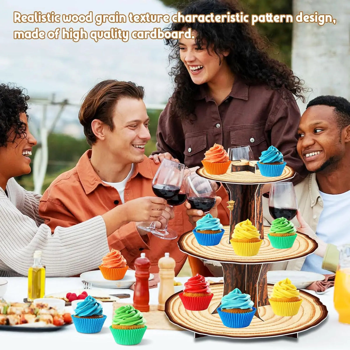 3-Tier Wooden Cupcake Stand – Rustic Dessert Display for Parties