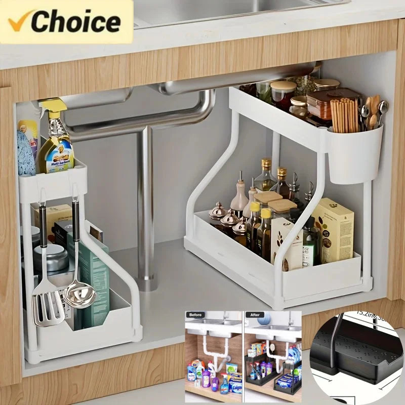 2-Tier Pull-Out Under Sink Organizer Storage Rack