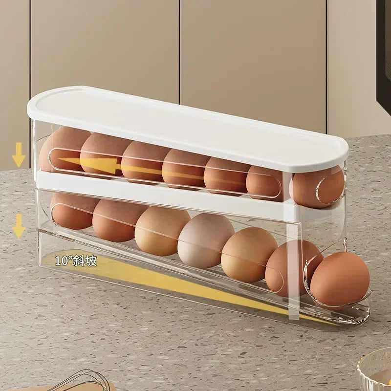 2-Tier Automatic Rolling Egg Organizer – Refrigerator Storage Holder