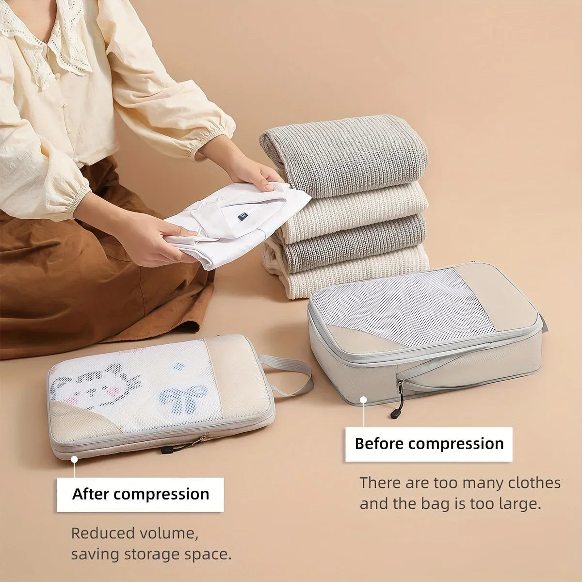 3-Piece Travel Compression Packing Cubes – Luggage Organizer Set
