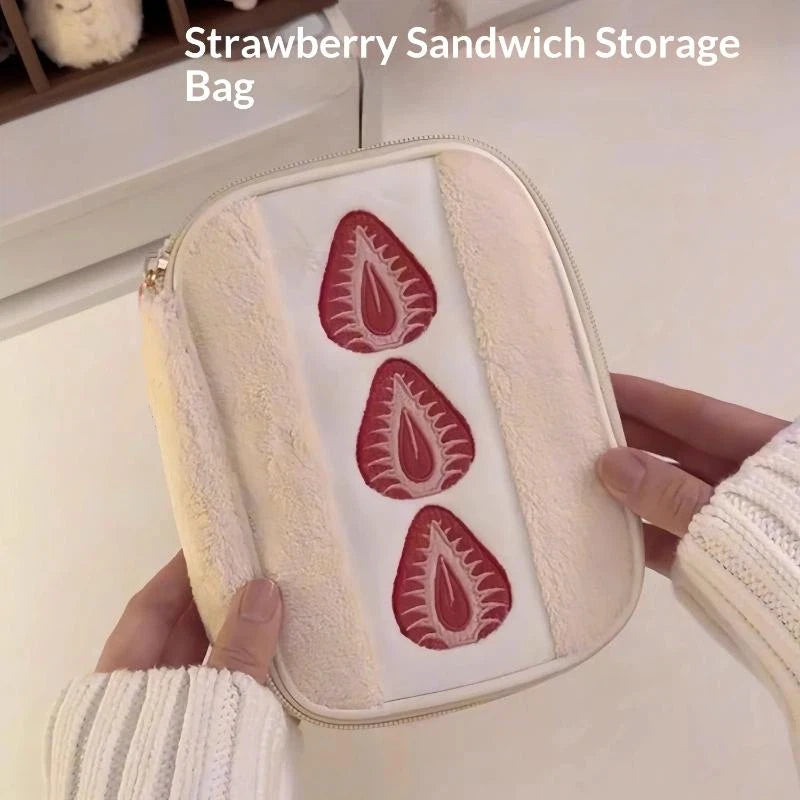 Cute Embroidered Strawberry Pencil Case