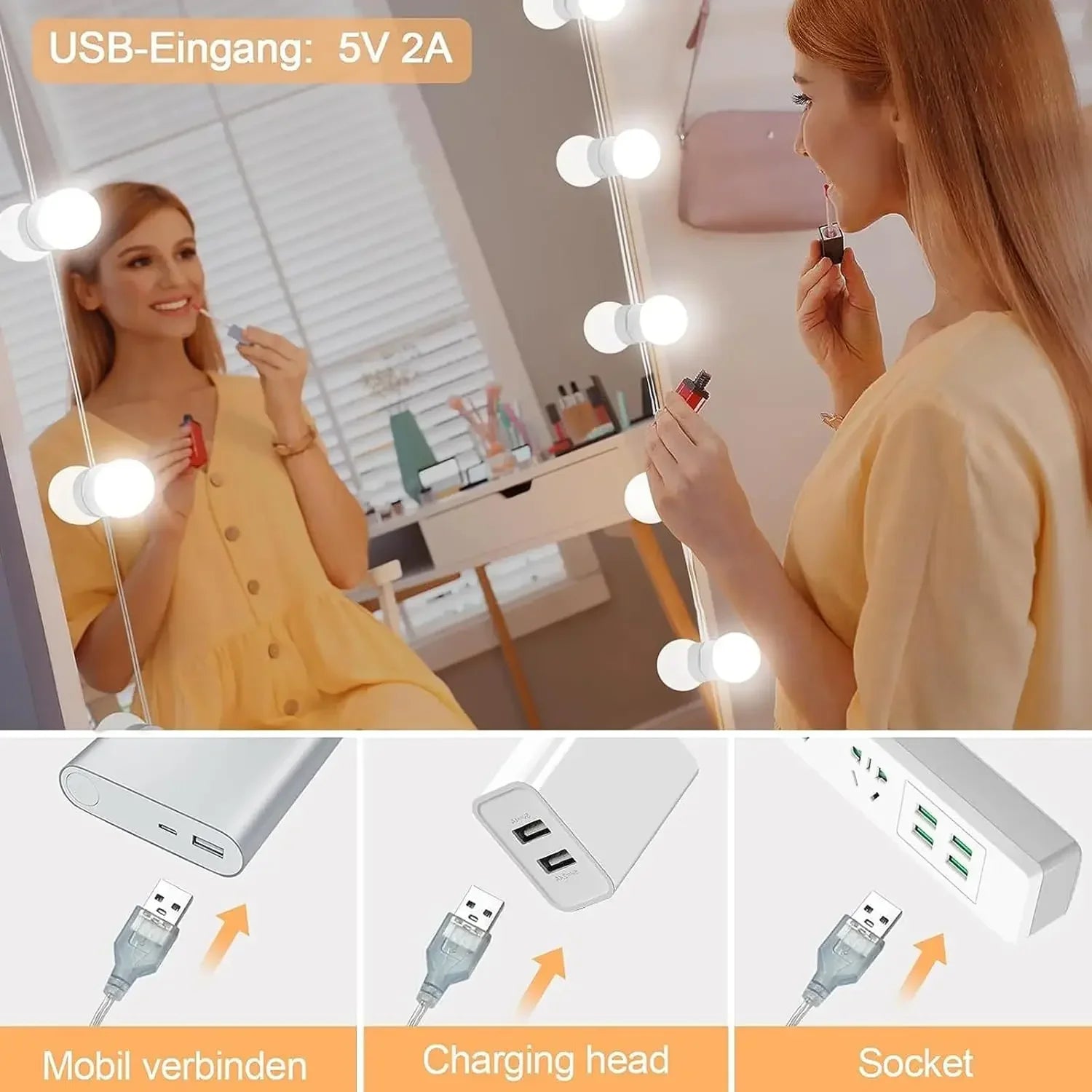 10 LED Vanity Mirror Lights with USB Dimmable Bulbs