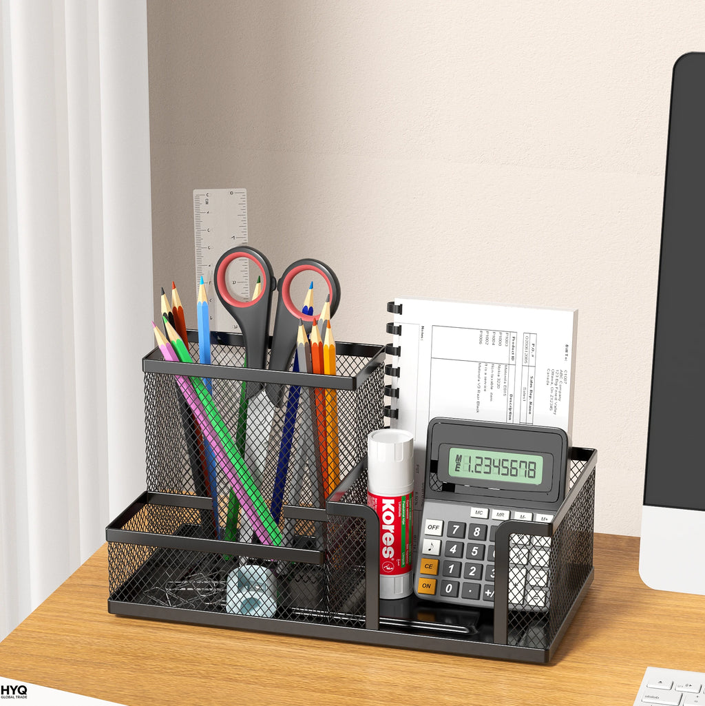 Mesh Desk Organizer with Pen Holder and Storage Compartments