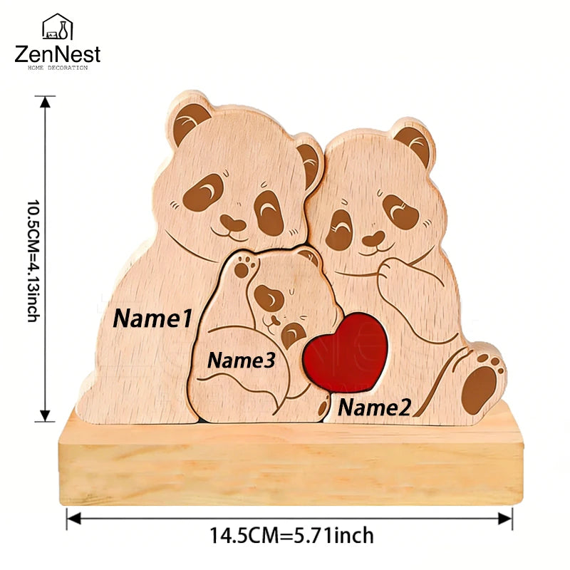 Personalized Wooden Bear Family Puzzle – Custom Name Christmas Decor