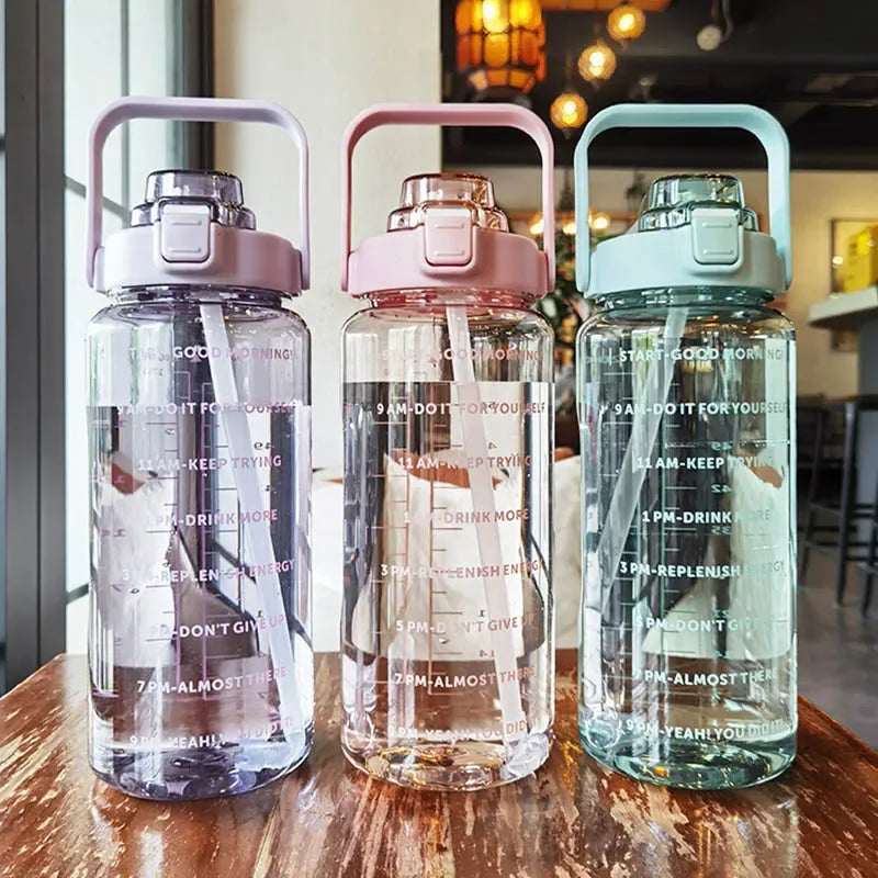 2L Large Capacity Water Bottle with Straw – Portable Sports & Travel Bottle