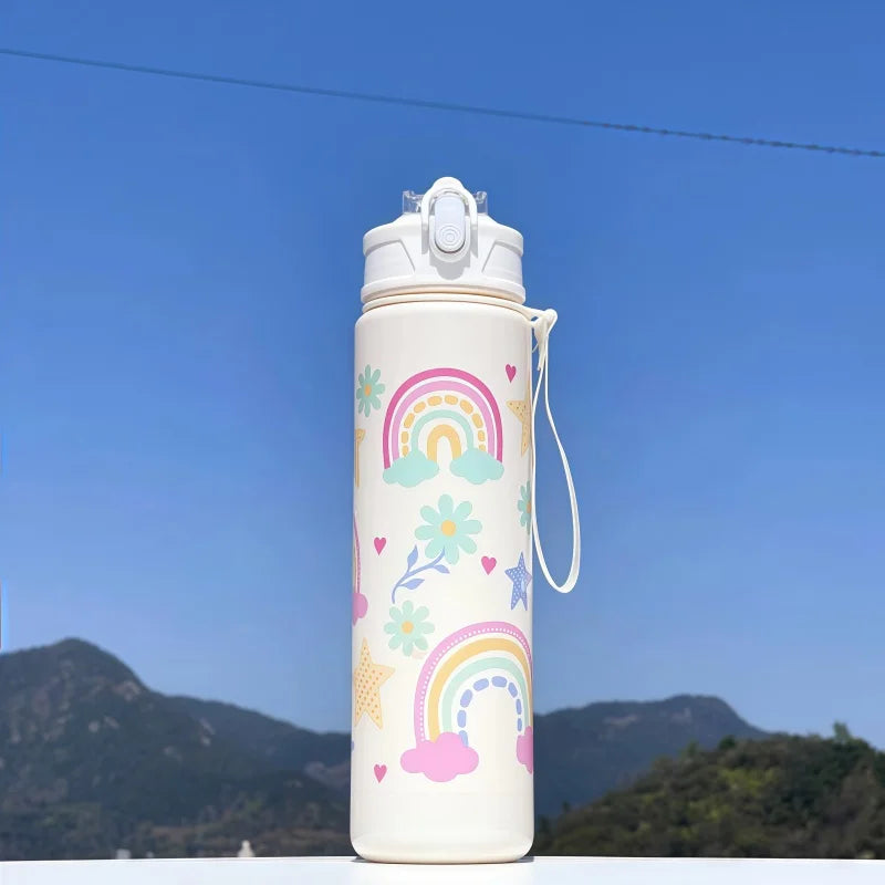 750ml Kids Water Bottle with Straw & Silicone Sleeve