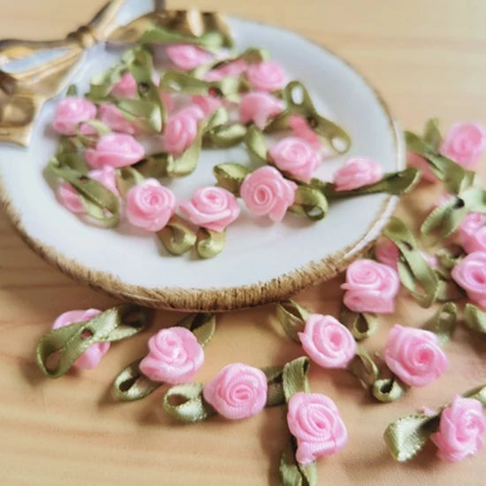 100pcs Mini Satin Rose Flowers – DIY Craft & Wedding Appliques