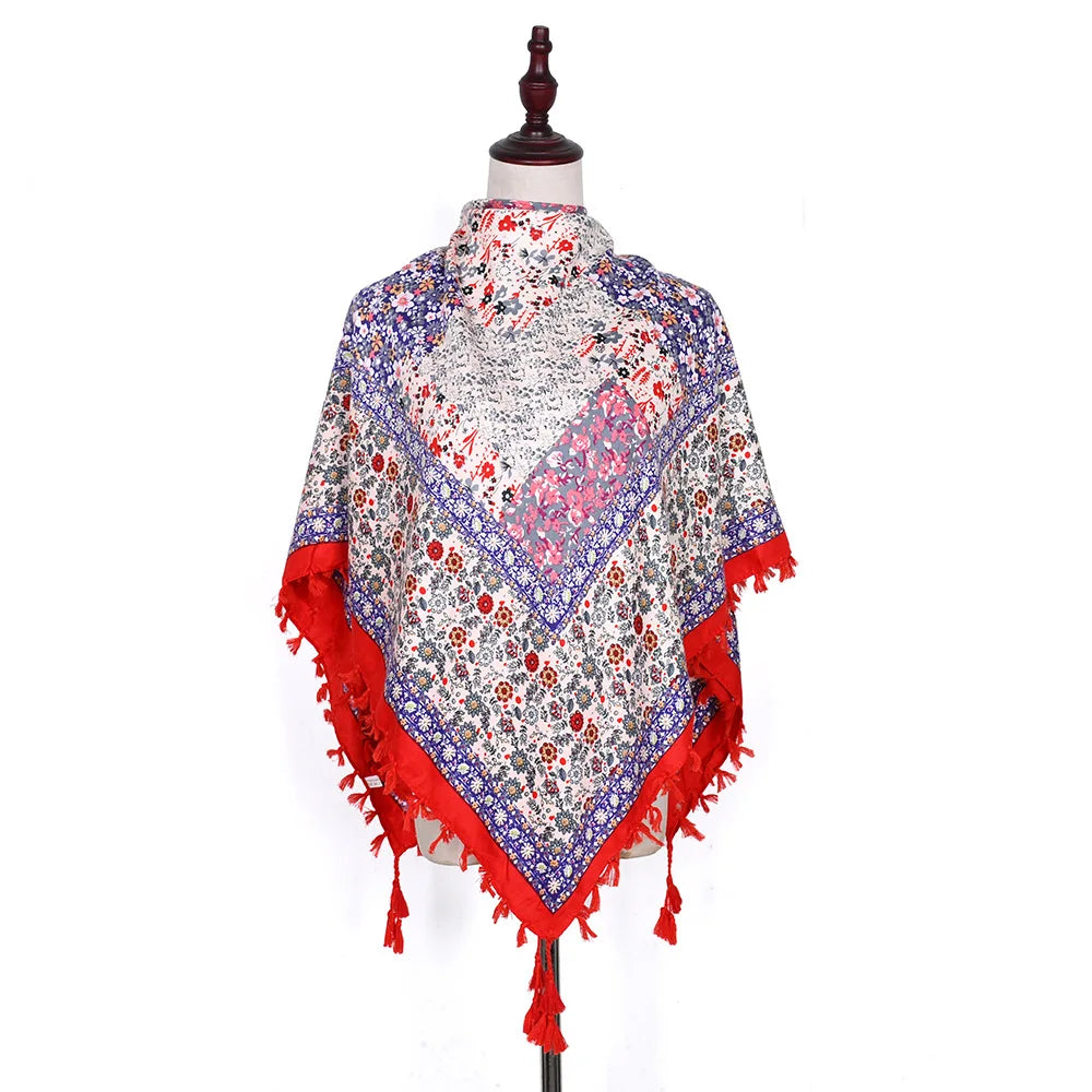 Women's Bohemian Winter Scarf – Retro Floral Wrap Shawl