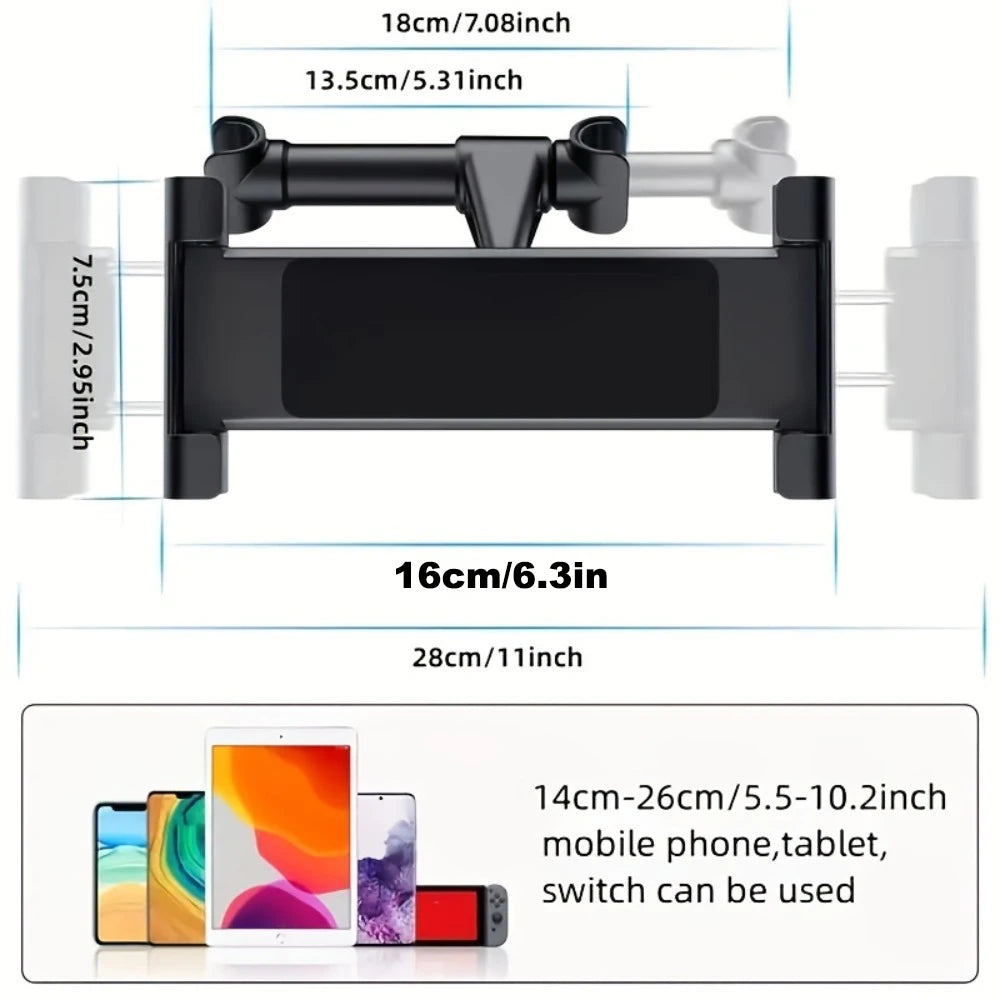 Car Headrest Tablet Holder – Adjustable Back Seat Mount