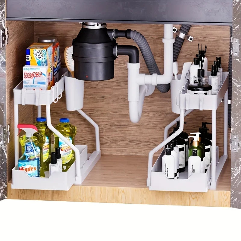2-Tier Pull-Out Under Sink Organizer Storage Rack
