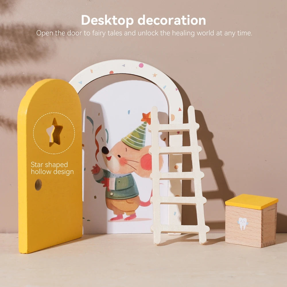 Mini Wooden Fairy Elf Door – Christmas Dollhouse Decoration