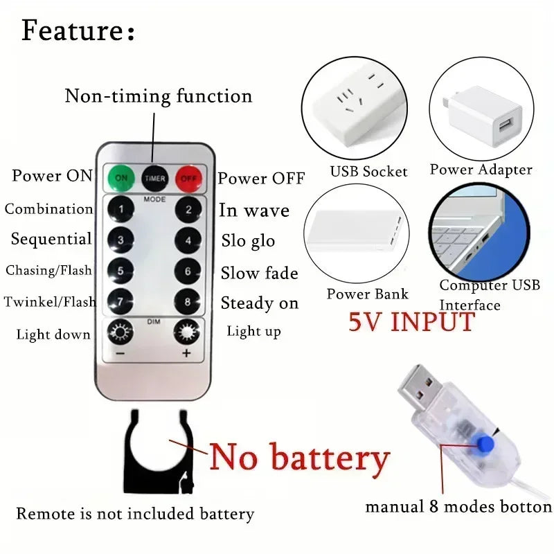 Christmas USB LED Curtain Fairy Lights – 8 Modes Holiday Window Decor