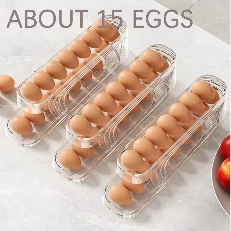 2-Tier Automatic Rolling Egg Organizer – Refrigerator Storage Holder