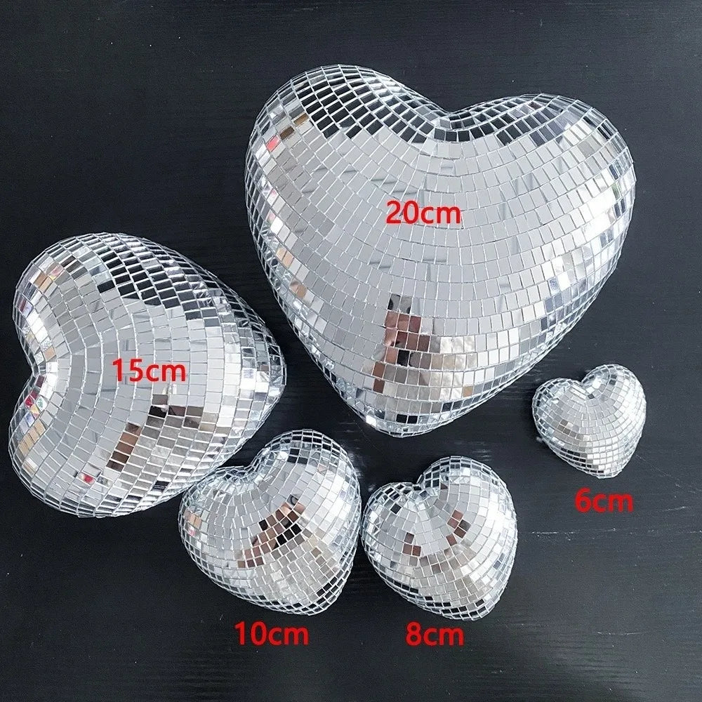 Heart-Shaped Mirror Disco Ball – Reflective Hanging Party Decor