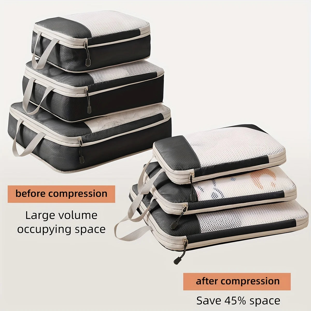 3-Piece Travel Compression Packing Cubes – Luggage Organizer Set