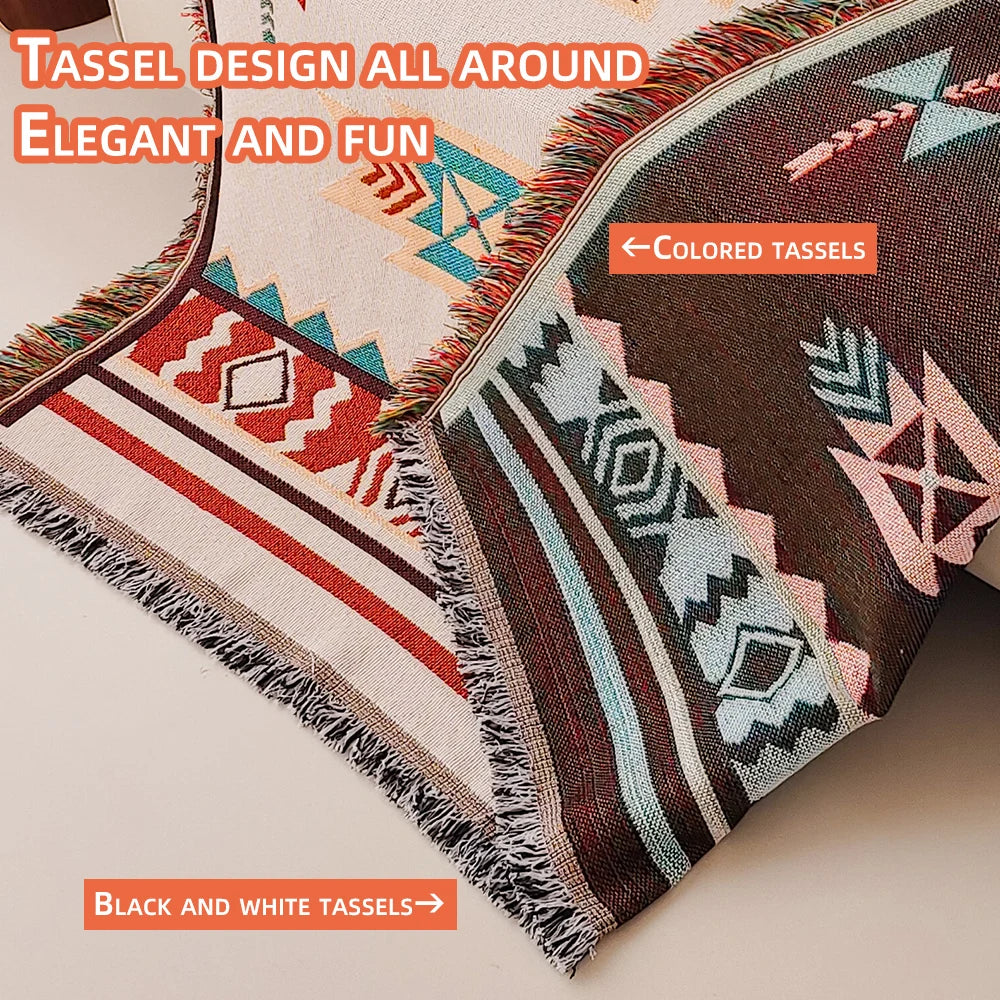 Aztec Boho Oversized Throw Blanket with Fringe